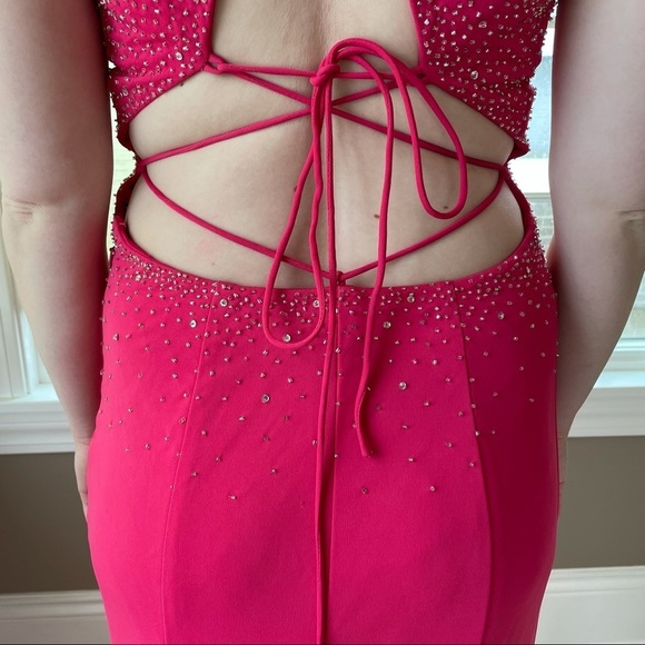 Beaded Barbie Pink Floor Length Formal Gown Prom Homecoming Dress Hot Pink - Picture 5 of 14